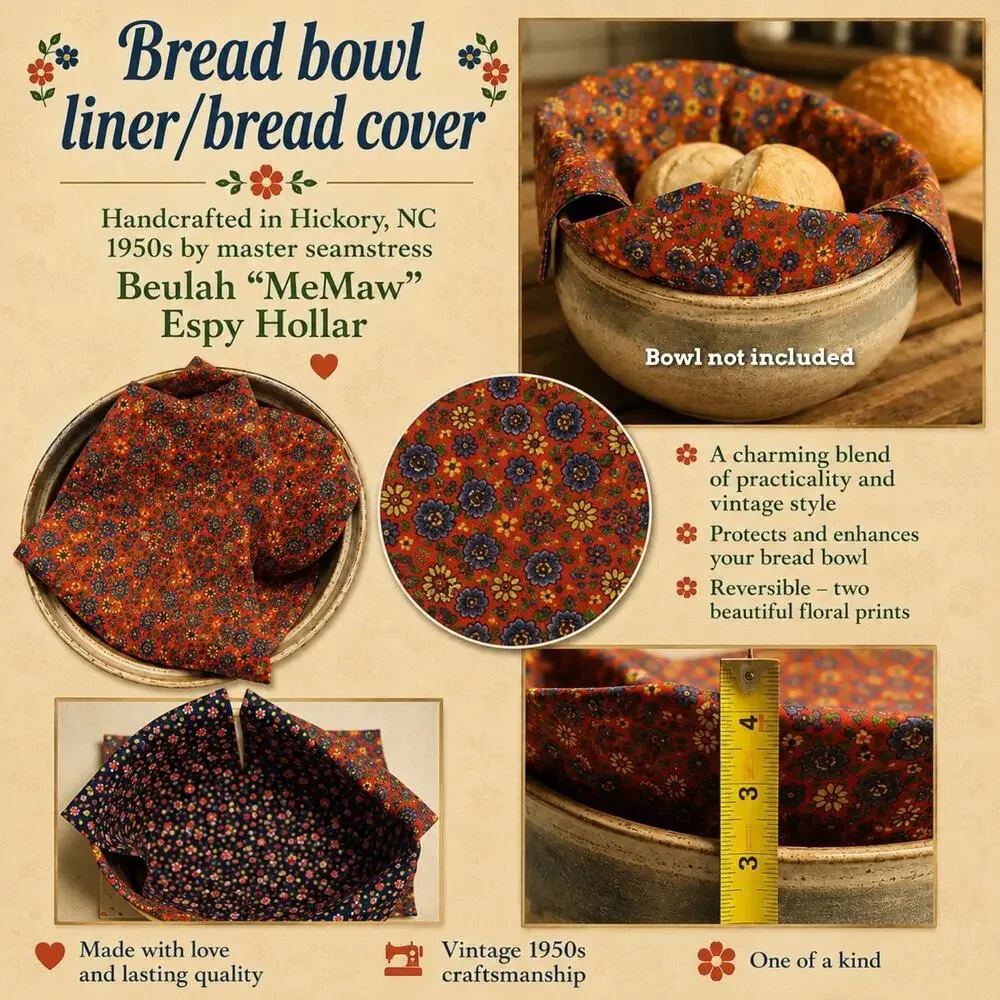 Vintage Hand Made Bread Basket Liner reversible kitchen 1950s Farm Life